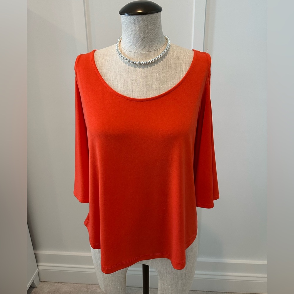 New York & Company Orange Blouse Relaxed Fit Scoop Neck